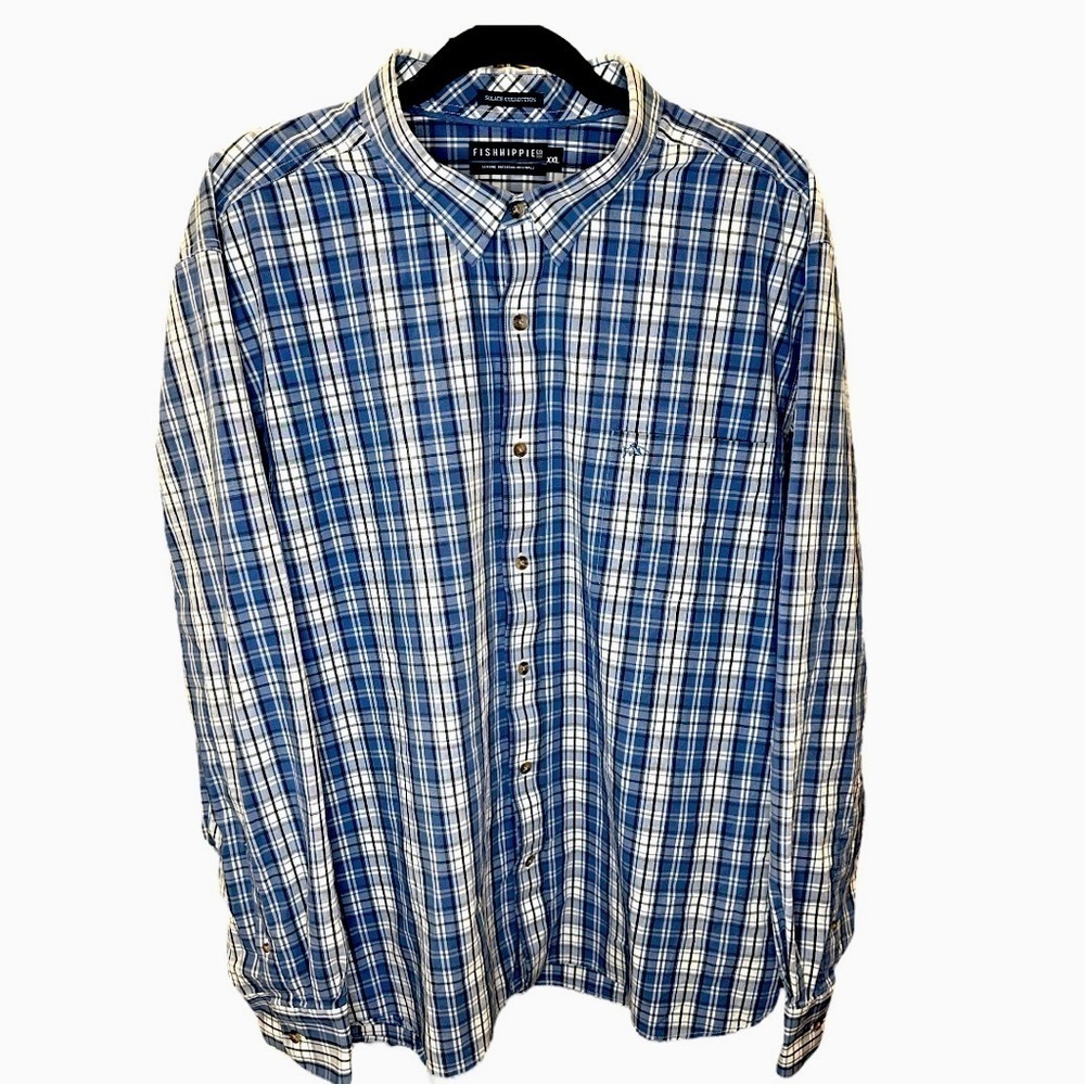 FISHHIPPIE co Blue and White Plaid Button Down Men's Shirt XXL